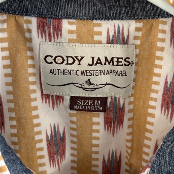 Cody James gold red navy southwest striped short sleeve western shirt Size M - Picture 6 of 8